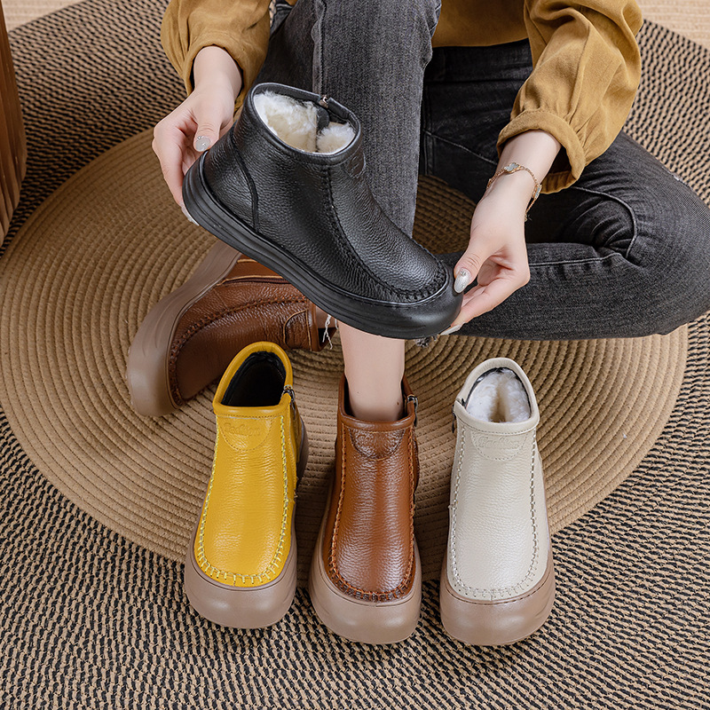 头层牛皮2025秋季新款软底真皮平底复古舒适短靴防滑马丁圆头单靴