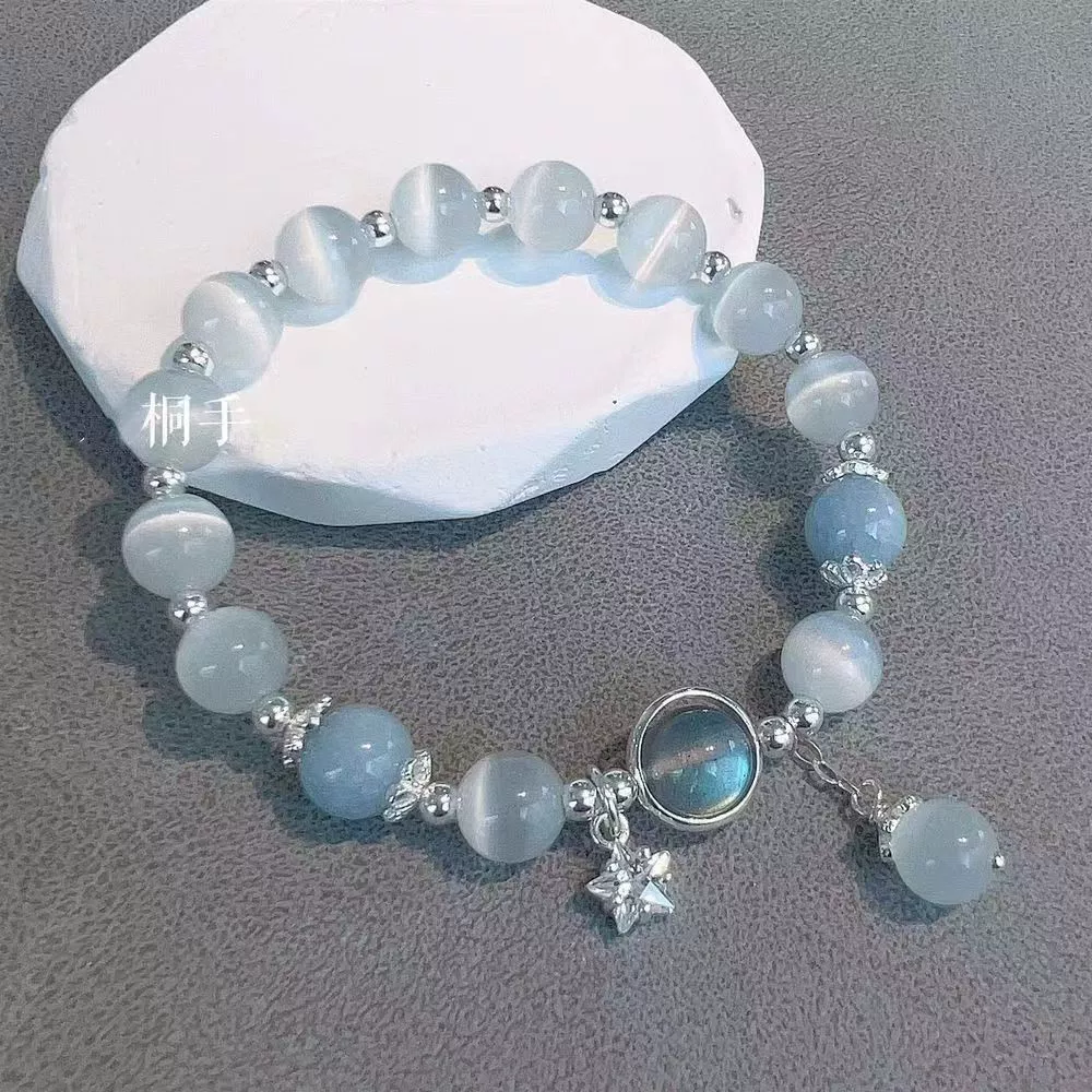 Браслет Sapphire, натуральный кошачий глаз с кристальным шармом, простой элегантный дизайн
