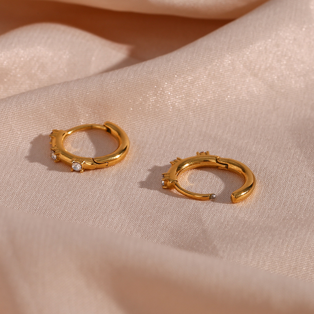 Fashion Round Stainless Steel Plating Inlay Zircon Hoop Earrings 1 Pair