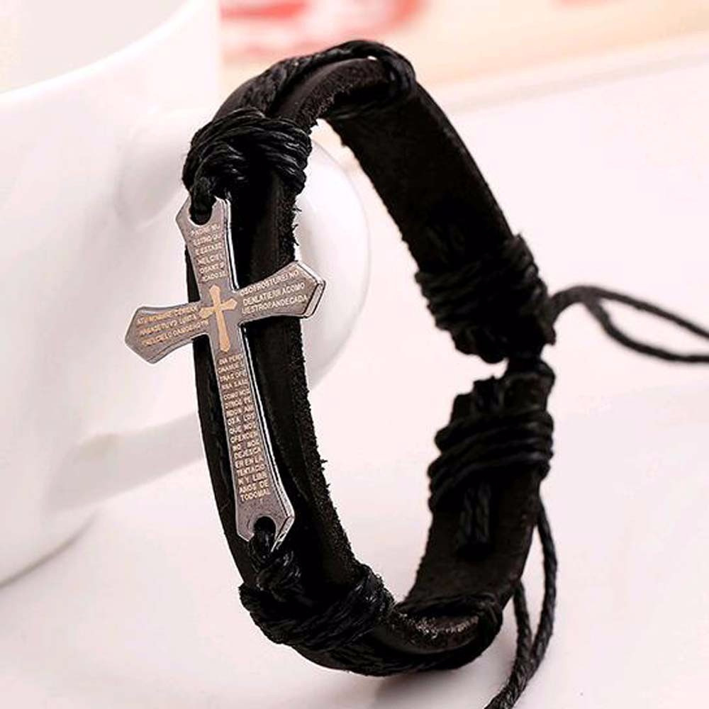 Punk Cross Pu Leather Rope Men's Bracelets display picture 3