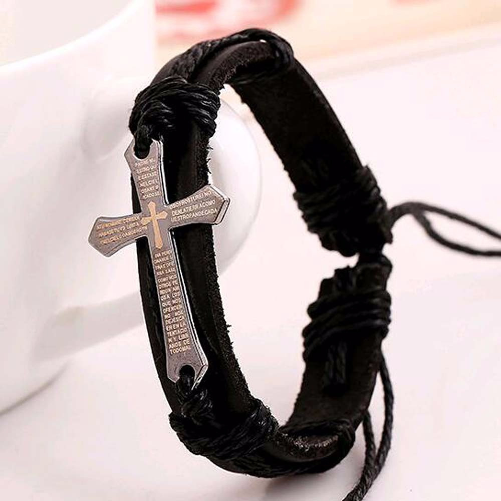 Punk Cross Pu Leather Rope Men'S Bracelets Men Cord & Leather Bracelets display picture 3