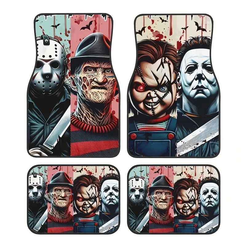Cross-Border Dropshipping Horror Movie Clown Crystal Velvet Car Floor Mats and Carpets Two-Piece Set Water-Absorbent and Stain-Resistant Floor Mats in Stock