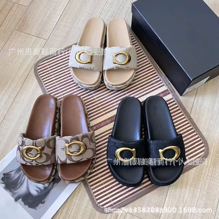 Kchi Metal Buckle Floral Thick-Soled Slippers for Women, Round-Toe Slip-On, 2024 Summer New Cross-Border Comfortable Sandals Kchi Metal Buckle Floral Thick-Soled Slippers for Women, Round-Toe Slip-On, 2024 Summer New Cross-Border Comfortable Sandals