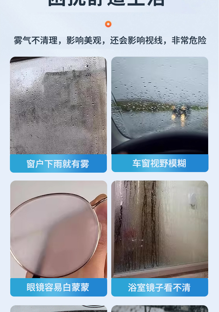 Anti-fog and anti-rain agent for car windshields, car window defogging spray, rearview mirror anti-rain and anti-fog car glass