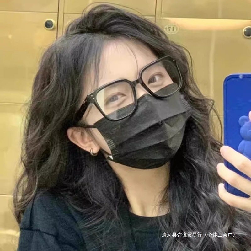 女性用ブラックフレーム近視メガネ、韓国風、トレンド、丸顔、大きな顔、痩身、フラットアイフレーム、男性用度付き装着可能|undefined