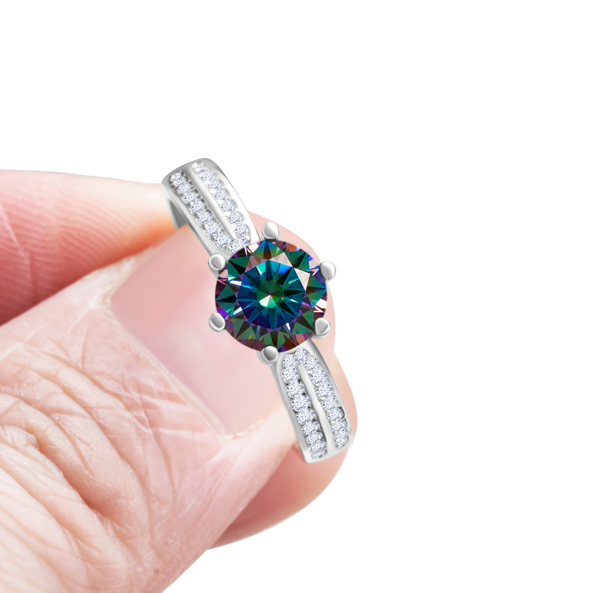 Anillo de piedra de moissan azul de matrimonio de plata esterlina de seis garras de diamante de moissan joyería de mujer joyería de la reina de las estrellas