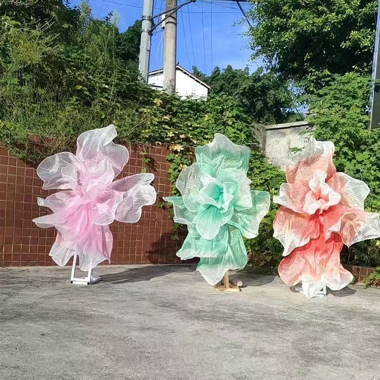 专业巨型婚庆丝网纸花道具大型花艺真丝欧根纱背景装饰舞台纱花