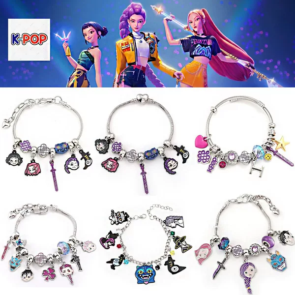 Cross-Border Supply Cartoon Animation K-Pop Hunter Girl Group Netflix Film and Television Peripherals Alloy Pendant DIY Bracelet Wholesale