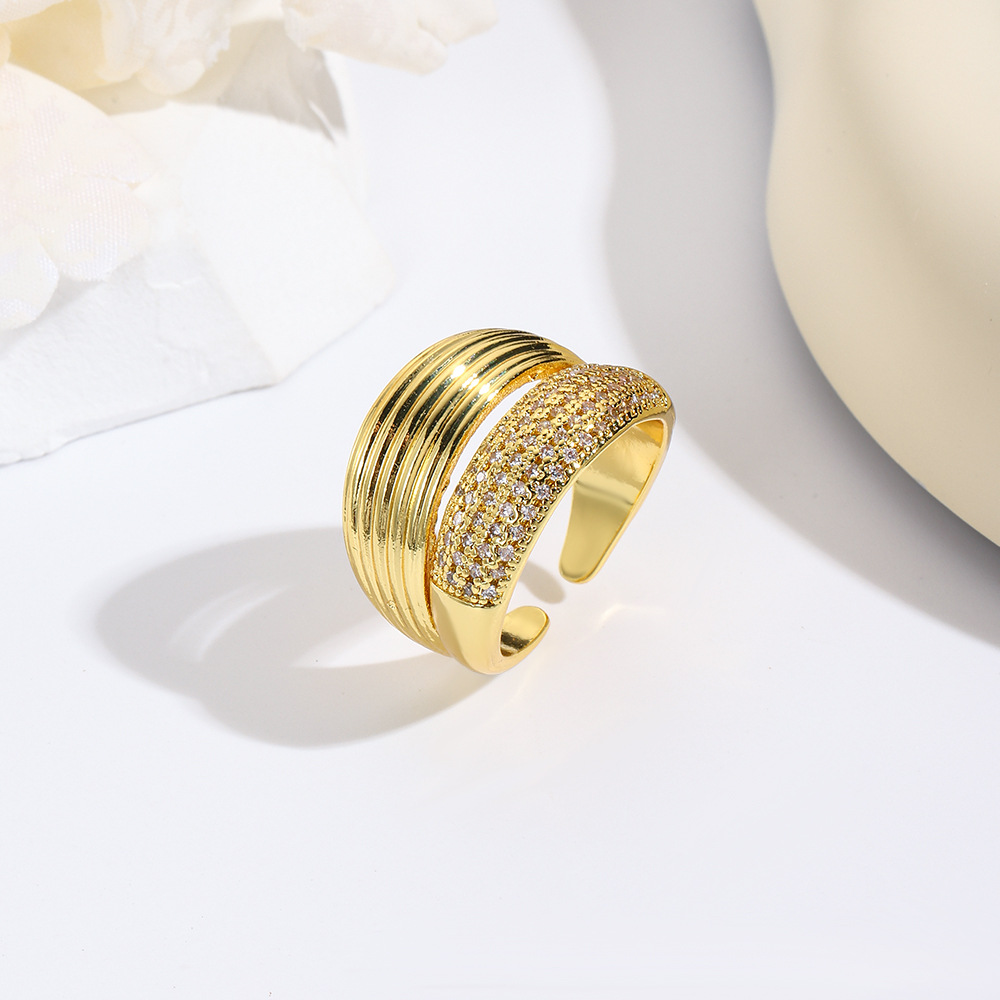 Zircon Inlay Material Copper 18K Gold Plated Inlay Solid Color Zircon Open Rings