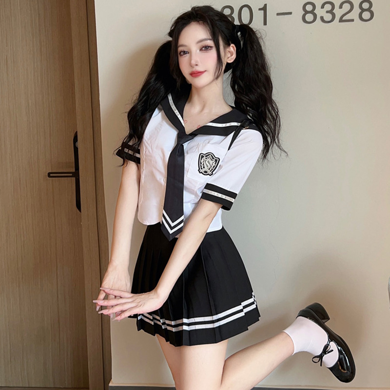0390欧美东南亚外贸批发2023女装海军领短袖衬衫半身裙jk制服套装