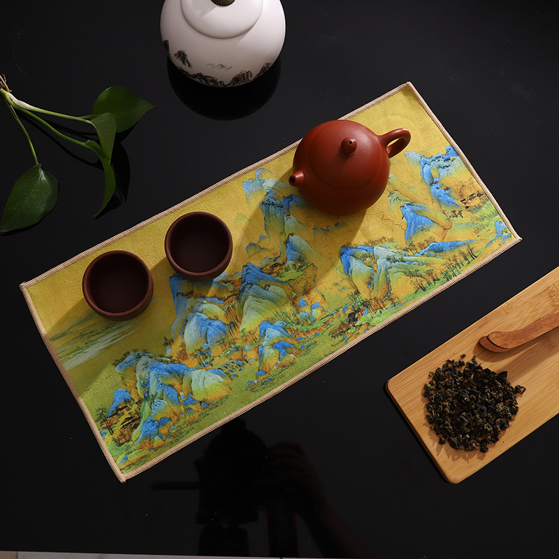 New thickened suede tea towel tea cup tea mat cloth Chinese painted national tide ancient culture pot absorbent tea towel
