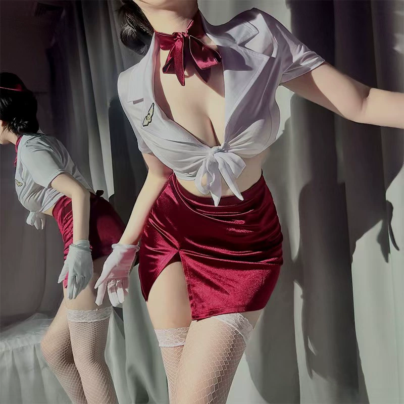 恋香 Sexy underwear stewardess policewoman pure passionate queen sexy deep V free suit small breast tempting pajamas