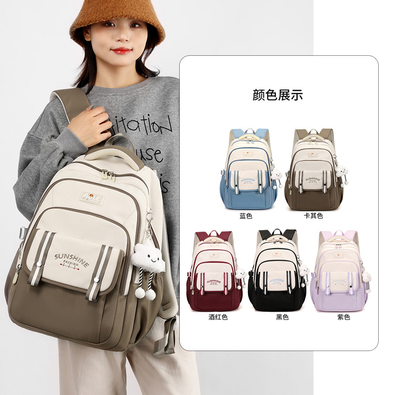 Mochila escolar para estudiantes de secundaria, escuela secundaria, gran capacidad, dibujos animados japoneses simples, mochila para estudiantes de primaria, color de contraste del campus nuevo