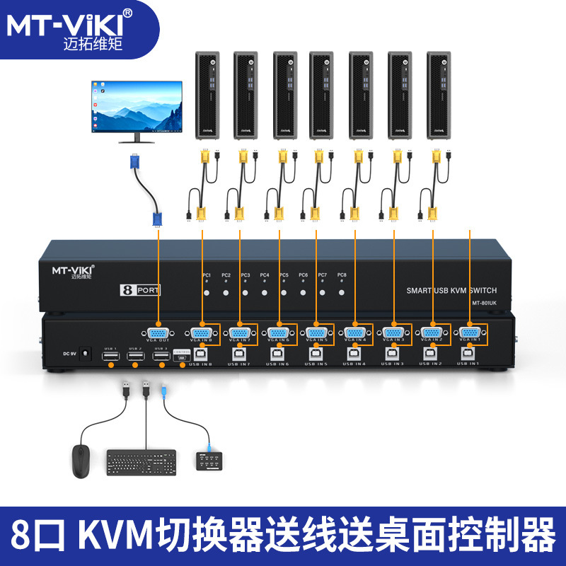 MT-801UK 8口kvm切换器多电脑监控切换器机架式vga切换器8进1出us