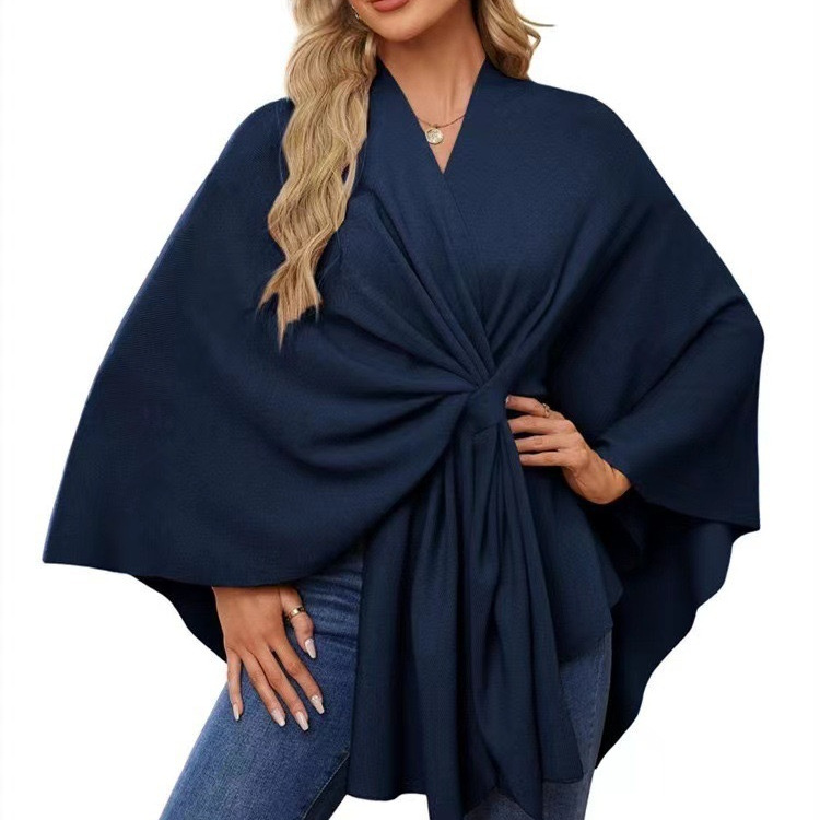 Amazon European and American Cross-Border Foreign Trade 2026 New Style Loose and Elegant Solid Color V-Neck Shawl Cape Stylish Coat