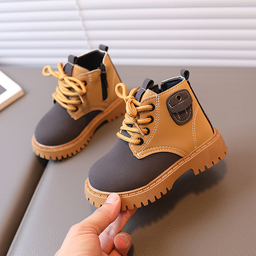 Autumn New Children's Fashion Interlocking Color British Short Boots for Boys Side Zip Fashion Martin Boots for Girls Single Boots