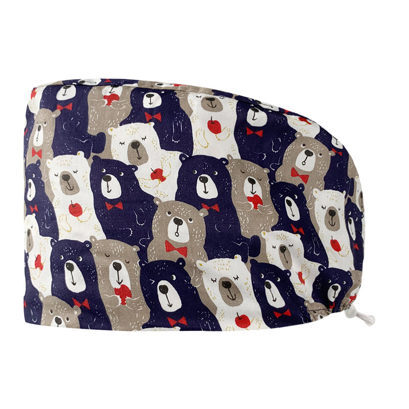 Pareja de dibujos animados lindo impreso puro algodón oral belleza médico tapa de trabajo tapa quirúrgica tapa de la enfermera de la sala de operaciones femenina