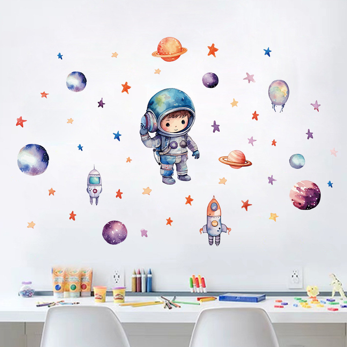 Cartoon space cute self-adhesive astronaut on wall