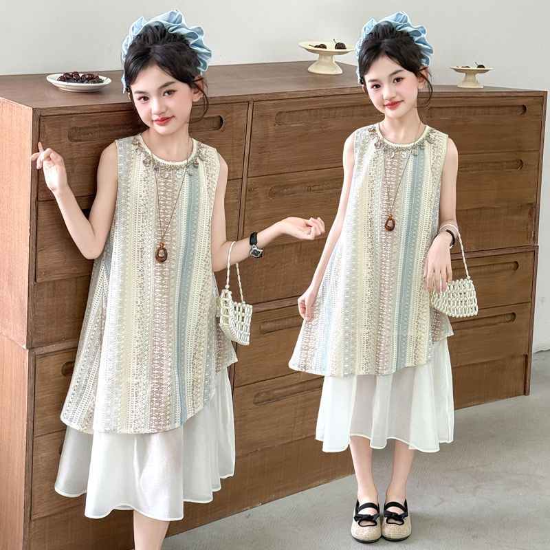 Girls Dress Summer Dress 2025 New Big Children Girls Summer Beach Dress Children Summer Seaside Vacation Dress