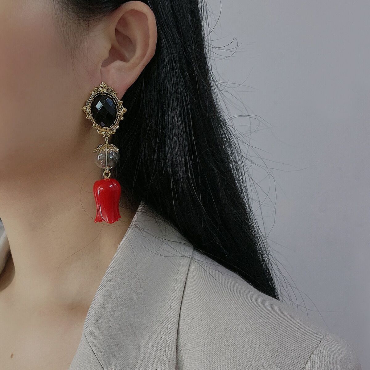 Boucles D&#39;oreilles Rétro En Métal Rose Rouge display picture 1