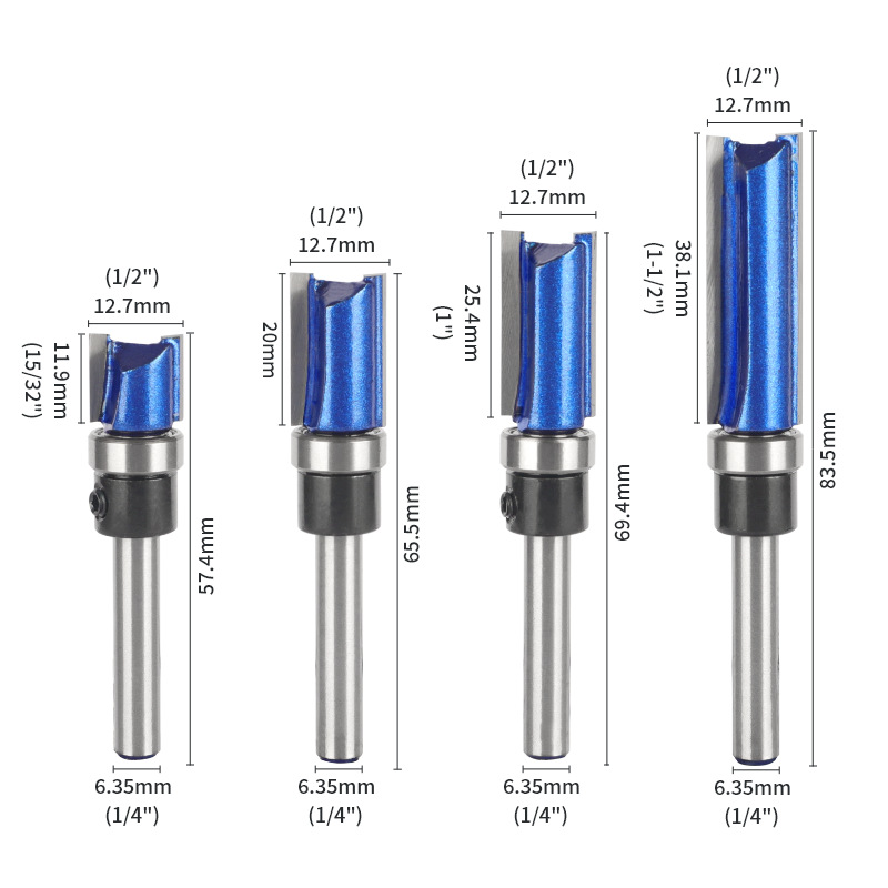 Rodamiento cuchillo recto 6-mango conjunto de cuatro piezas de doble hoja ranurada mango con cojinete cuchillo recto máquina de corte cabeza de corte carpintería fresadora