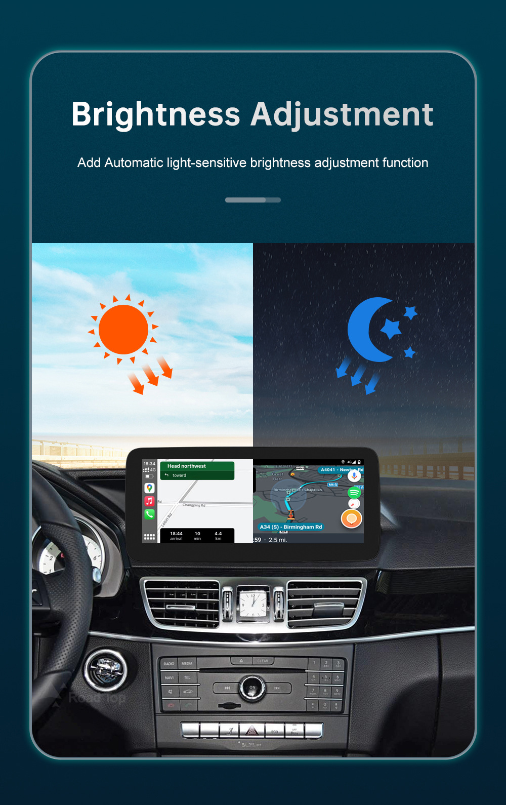 RoadTop wireless CarPlay screen for Mercedes-Benz E-Class NTG4.0/4.5/5.0 display