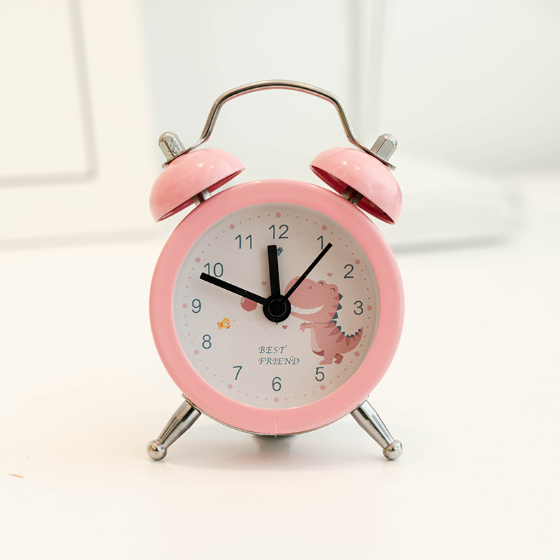 Directo de fábrica estilo Coreano de metal simple mini reloj despertador estudiante color caramelo pequeño dinosaurio lindo Reloj portátil