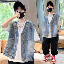 童装马甲2025春季新款男童无袖牛仔时尚中大童休闲男孩马甲批发潮