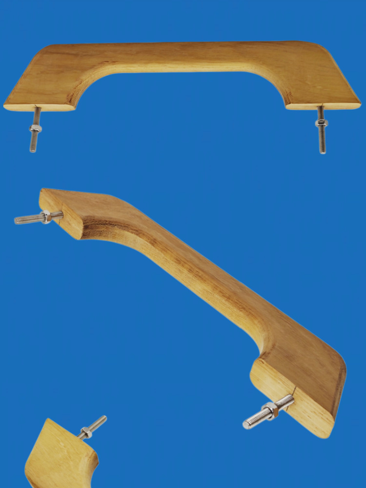 12inch Teak Solid Wood Single Ring Handle Armrest Pull Handle for Yacht Rv Furniture Home Hardware Accessories