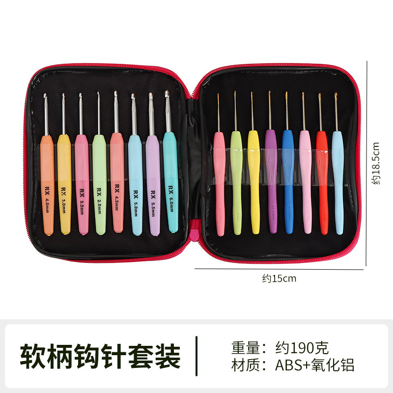 Embalaje de cuero rosa multi-especificaciones de color crochet suéter herramientas de tejido aguja de suéter mango suave chapado en oro gancho de crochet