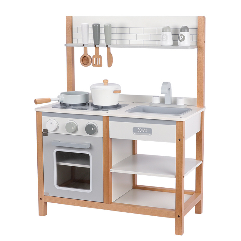 Figari niños juegan casa traje gris cocina juego de rol juguete de madera simulación comida niños y niñas