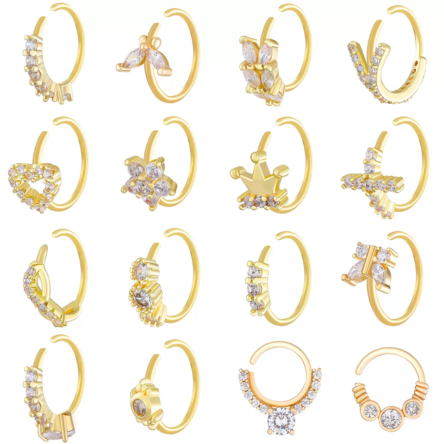 跨境新款镶钻蝴蝶爱心鼻环女个性气质皇冠十字架鼻饰穿刺饰品批发