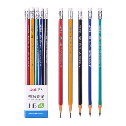 Deli 33408 pencil 2B/HB pencil triangular pole pencil primary school children writing test pencil 10 pieces