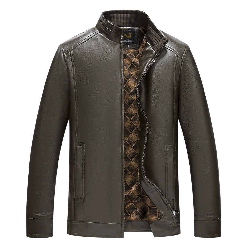 Золотое бархатное кожаное пальто мужское пальто среднего и пожилого возраста хорошая кожаная куртка с воротником-стойкой на флисовой подкладке папа зимнее пальто экспорт Эксклюзив