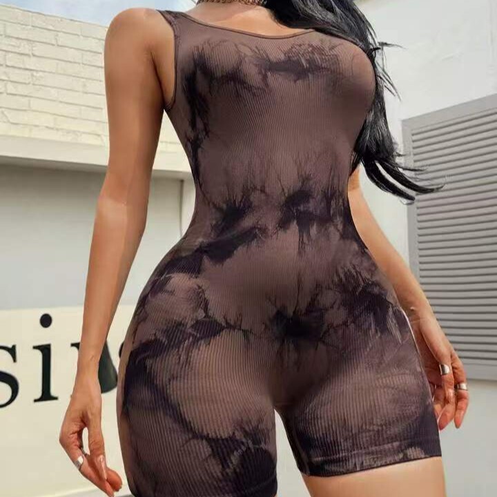 Xs-Xl Cross-Border Tie-Dye Backless V-Waist One-Piece Yoga Suit for Women, Sleeveless, Butt-Lifting, Outdoor Sports Fitness Training Xs-Xl Cross-Border Tie-Dye Backless V-Waist One-Piece Yoga Suit for Women, Sleeveless, Butt-Lifting, Outdoor Sports Fitness Training