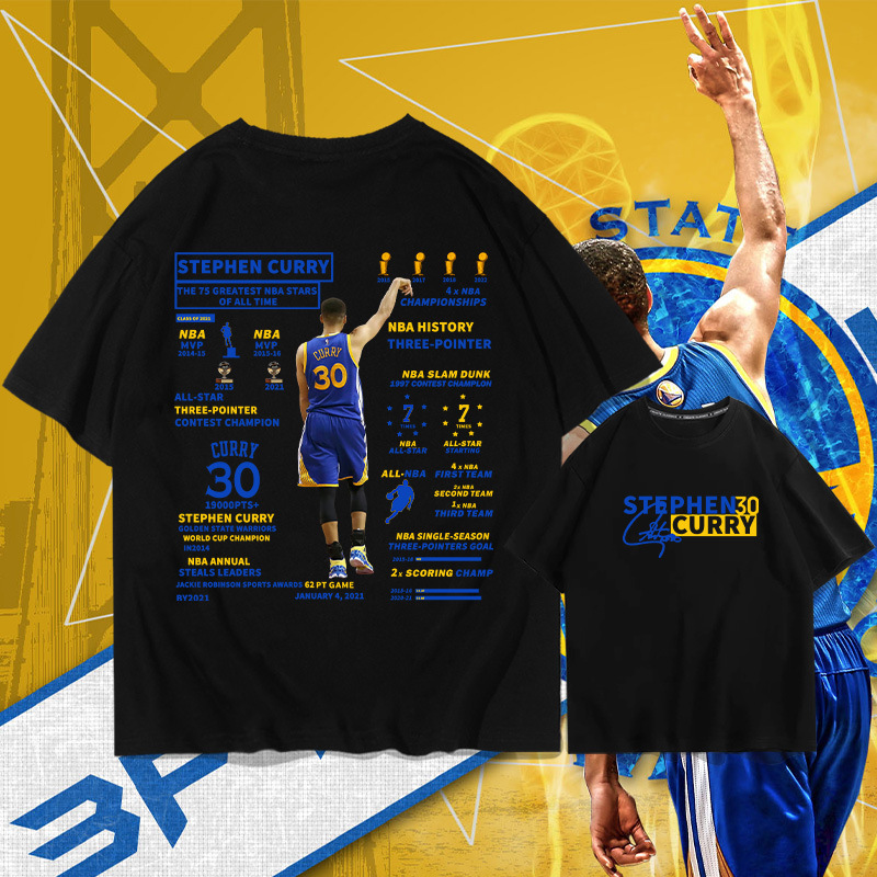 Warriors Curry 30 Honorary Short-sleeved T-shirt Men's Summer Loose Sports Trendy Brand Pure Cotton Half-sleeved Basketball Training Suit