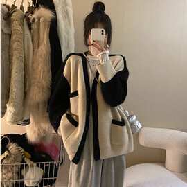 日系复古感毛衣外套女秋冬中长款宽松加厚慵懒风外穿针织开衫