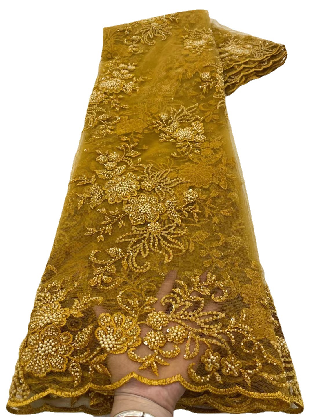 Tela de encaje bordado tridimensional posicionamiento de la flor tela de bordado de lentejuelas flor hecha a mano tubo de cuentas bordado de tela de malla JX3481