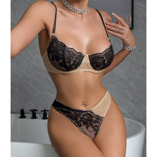 DIER Cross-border New Export Color-blocked Lace Mesh Sexy Suit See-through Sexy Two-piece Set for Women