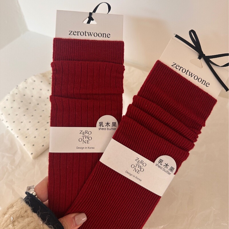 New Red Socks for the Year of Birth, Mid-Calf Socks for Autumn and Winter, Striped Warm Wool Mid-Tube Socks for Women, Thickened Slouch Socks