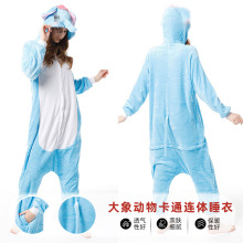 跨境如厕版法兰绒大象动物连体睡衣卡通秋冬可外穿连体睡衣家居服