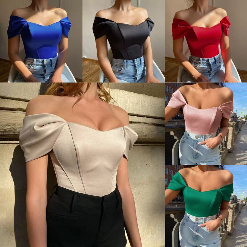 2024 Summer New Cross-Border Fishbone Waist-Cinching Tube Top Women's Satin Off-Shoulder Top European and American Style Aliexpress