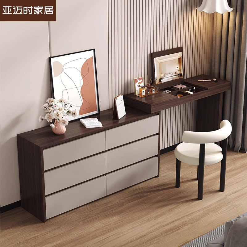 Home Solid Wood Bedroom Bedside Storage Simple Flip-Top Dresser Cupboard Integrated Dresser Mirror Hidden Flip-Top