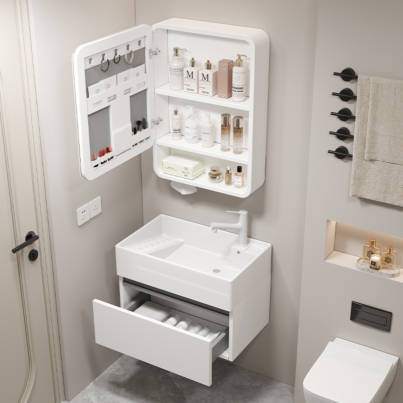 Gabinete de lavabo de apartamento pequeño de nido de abeja de aluminio, mini mesa de lavado, lavabo integrado ultra estrecho, mueble de baño de almacenamiento fuerte