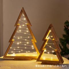 木制圣诞树发光摆件实木带灯串家居氛围装饰品圣诞节日桌面装饰