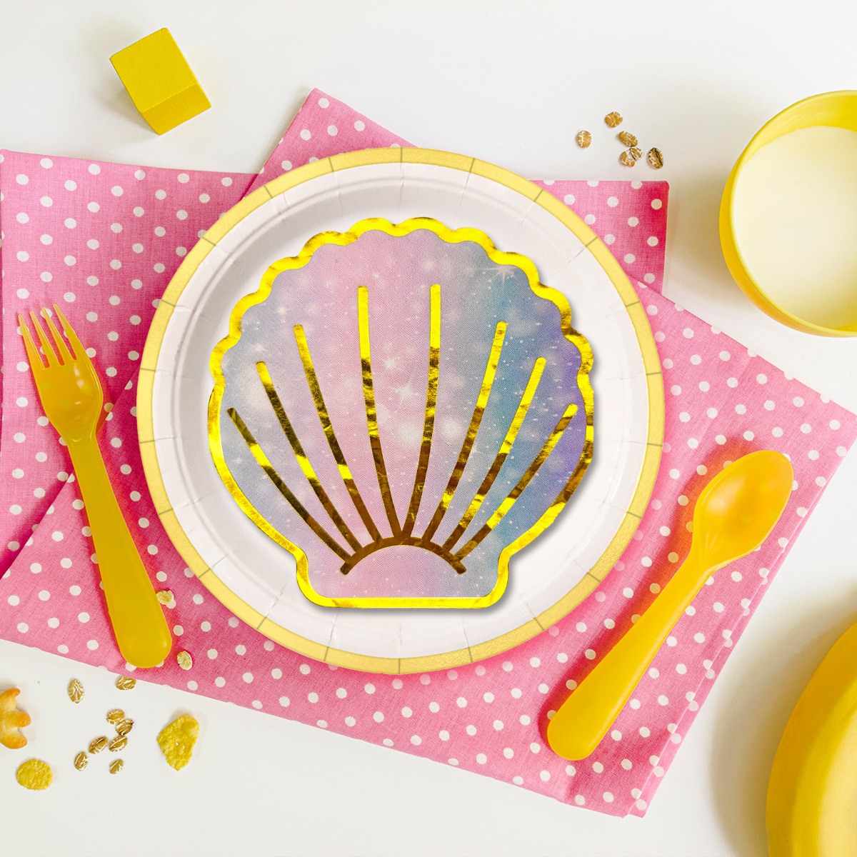 2 Katmanlı Deniz Kabuğu Şeklinde Altın Folyo Parti Peçeteleri, Plaj Temalı Süslemeler İçin Renkli Tek Kullanımlık Sofra Takımı, Toplu Paket_voghion.com