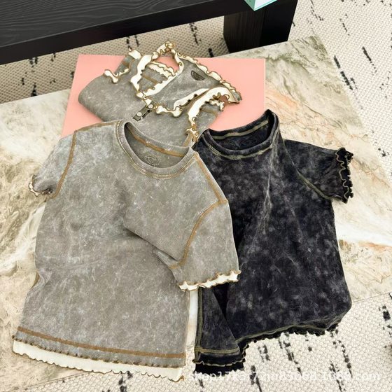 25 Summer New Niche Design Fried Snowflake Craft Slim-fit High Stretch Lace T-shirt Spice Girl Vest Women's Top