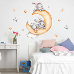 New Manufacturer's Two Rabbits Moon and Stars Self-Adhesive Wall Decal for Living Room Bedroom Children's Room Decoration Picture KSA-2