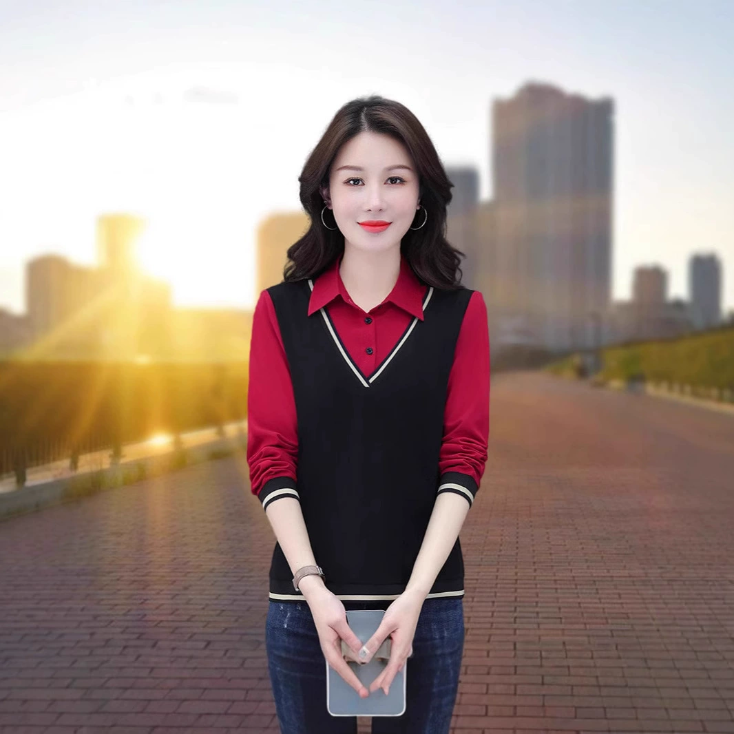 Женский свитшот из двух частей с длинными рукавами, весна-осень 2025, новый высококачественный топ в иностранном стиле, элегантный комплект для мам среднего возраста в корейском стиле