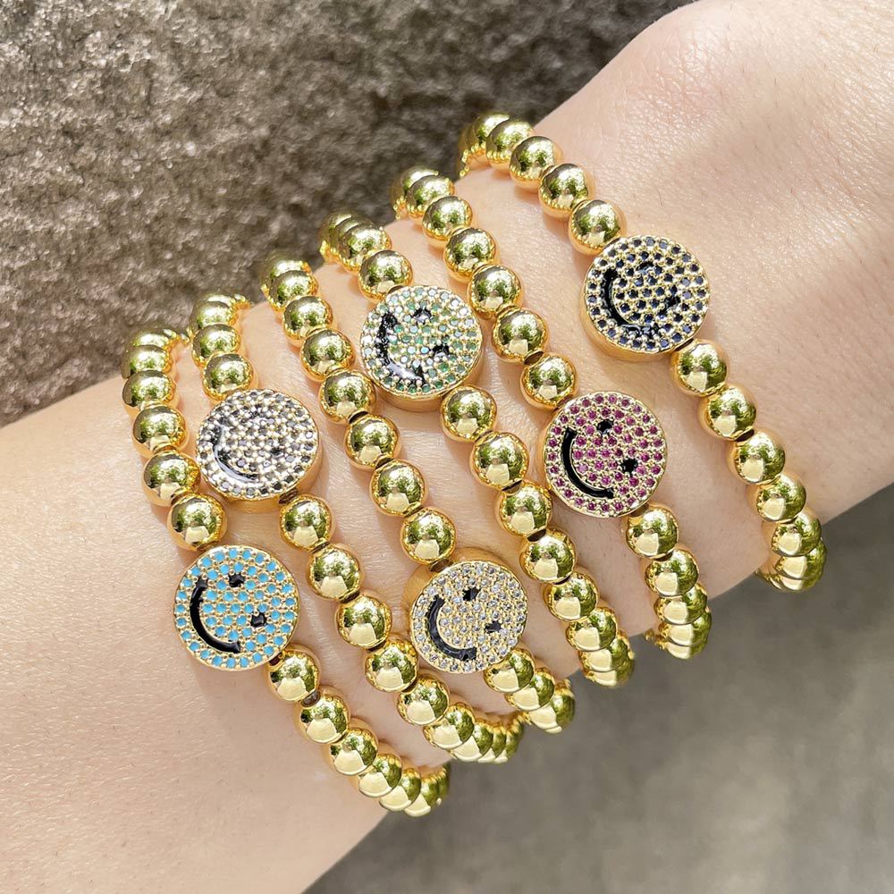 Bracelets Quotidiens De Cuivre De Zircon De Bracelet Souriant De Visage De Cuivre De Mode display picture 3